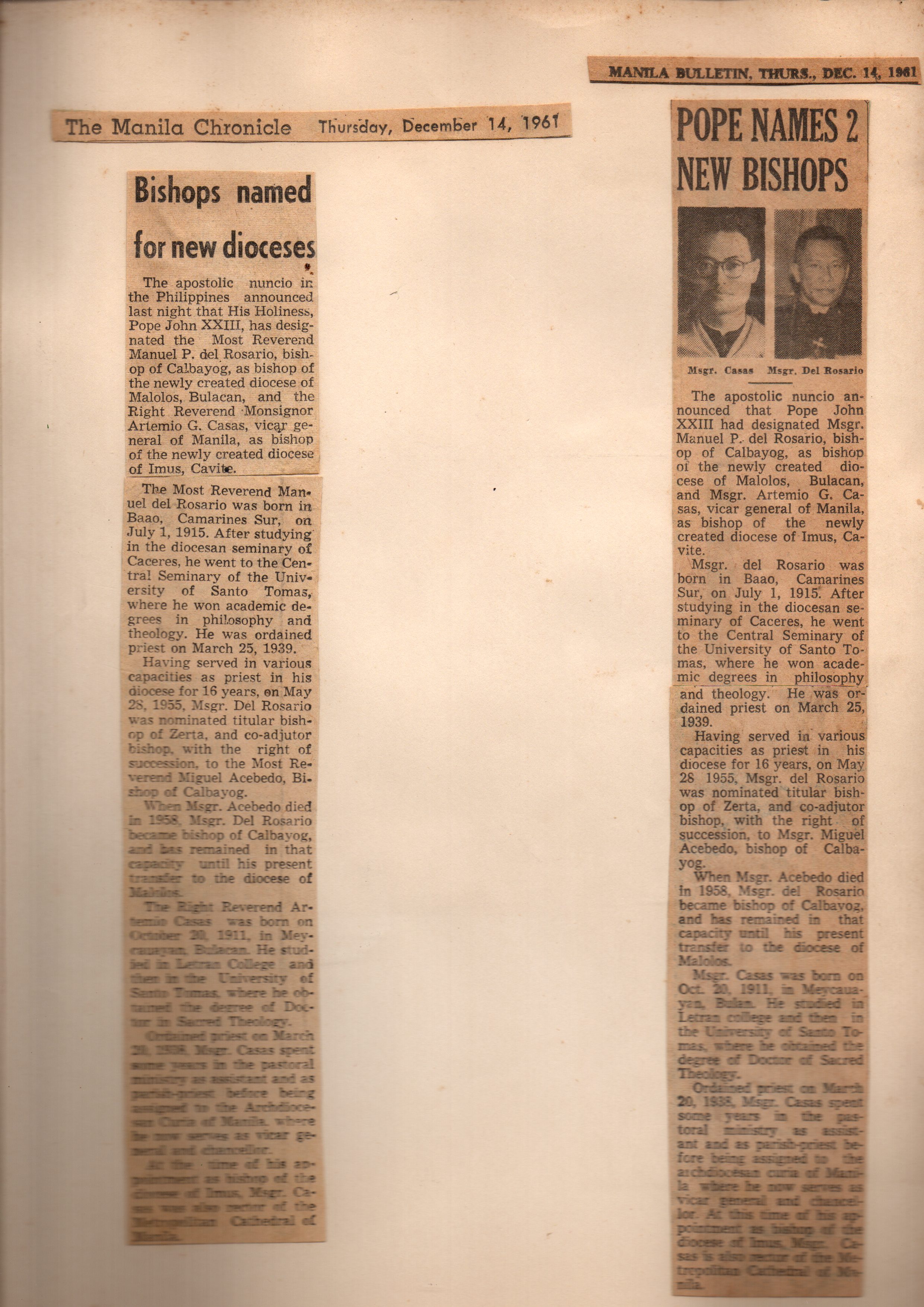 DOI - News Articles - Erection of the Diocese